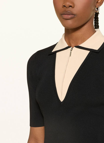 RS Stella Contrast-Collar Half-Zip Knitted Top