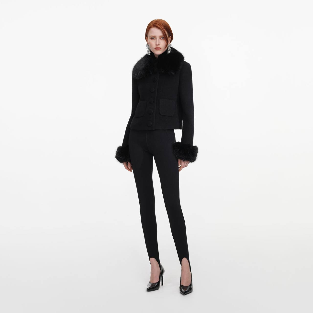 SP Black Wool Fur Cuff Jacket