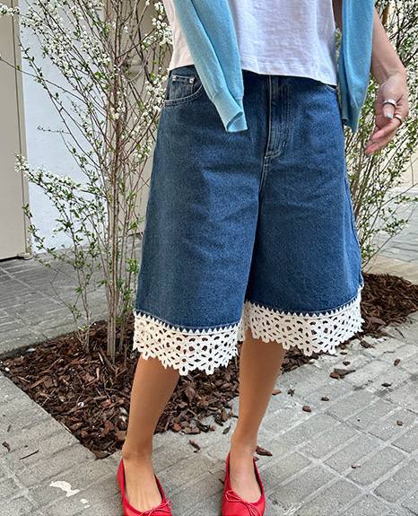 Preorder! SE Stasia Denim Crochet Jean Bermudas Long Shorts Jorts
