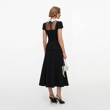 SP Black Crepe Bow Collar Midi Dress | Peplum Top