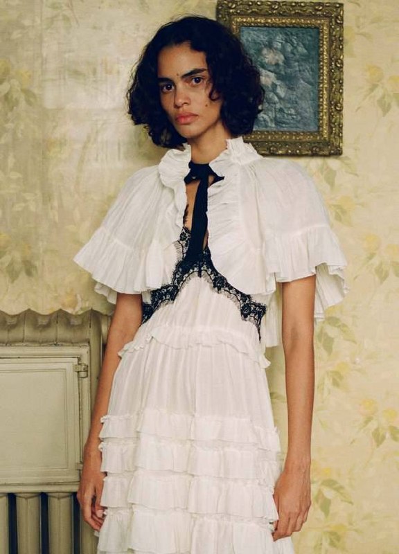 SE Anise Ramie Lace-Trim Frill Midi-Dress | Cape | Set