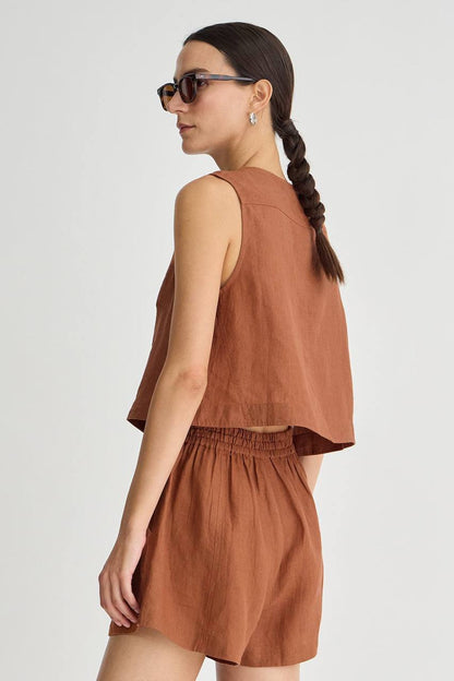 AA: Godet Linen Tank | Mar Shorts in Harissa