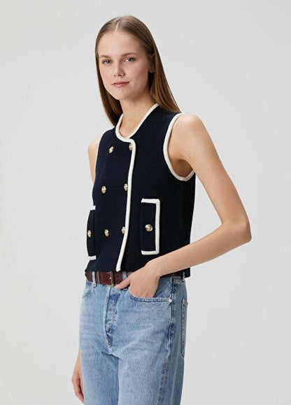 MJ Sleeveless Double-Breasted Wool-Blend Top