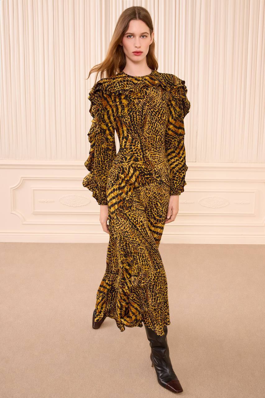 UJ Dara Long Sleeve Silk Dress Gold Tiger Print - Image 2