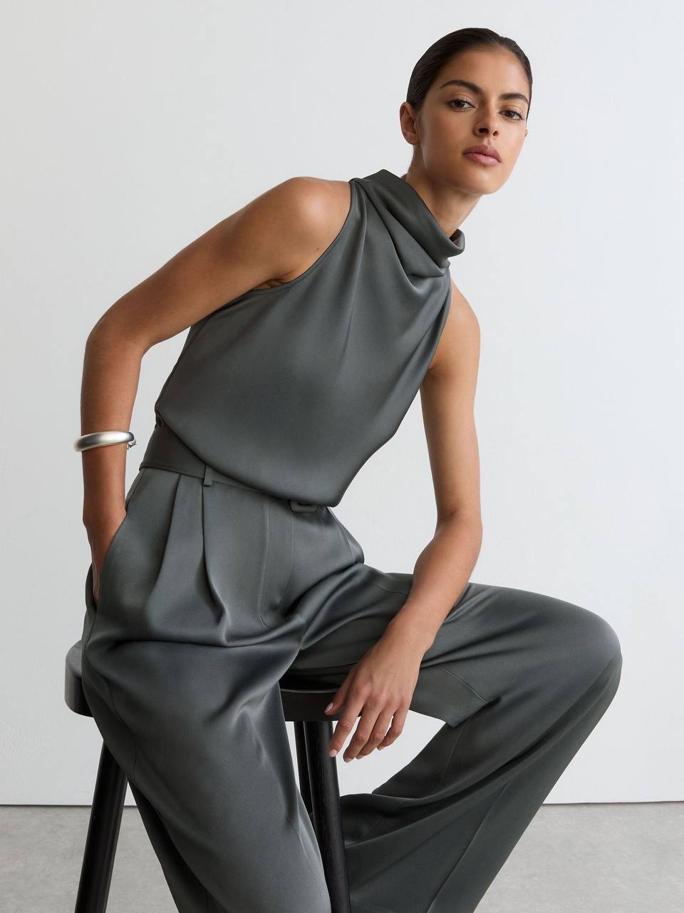 RS Erica Satin Cowl-Neck Wide-Leg Jumpsuit