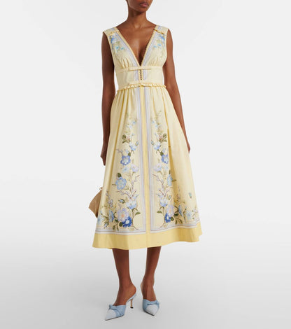 SP Yellow Bow V-neck Dress in Cotton