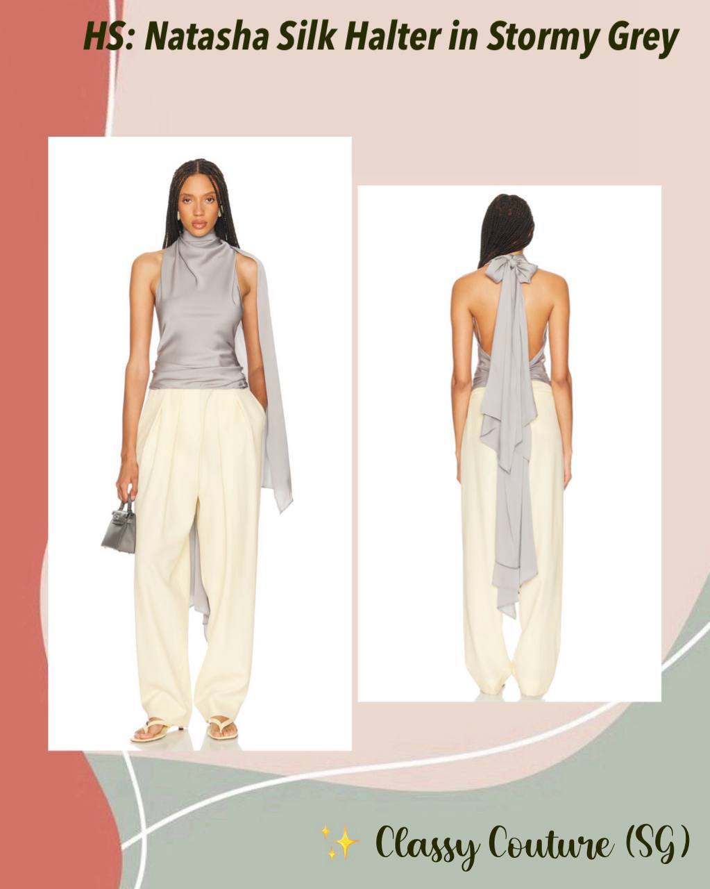 HS Natasha Silk Halter in Stormy Grey
