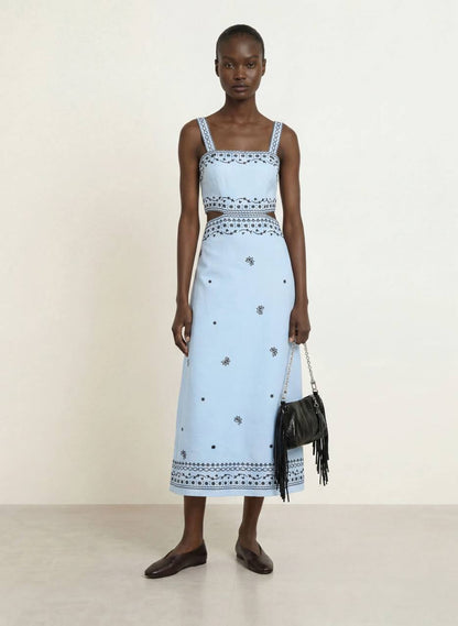 MJ Embroidered Linen Blend Cut Out Maxi Dress