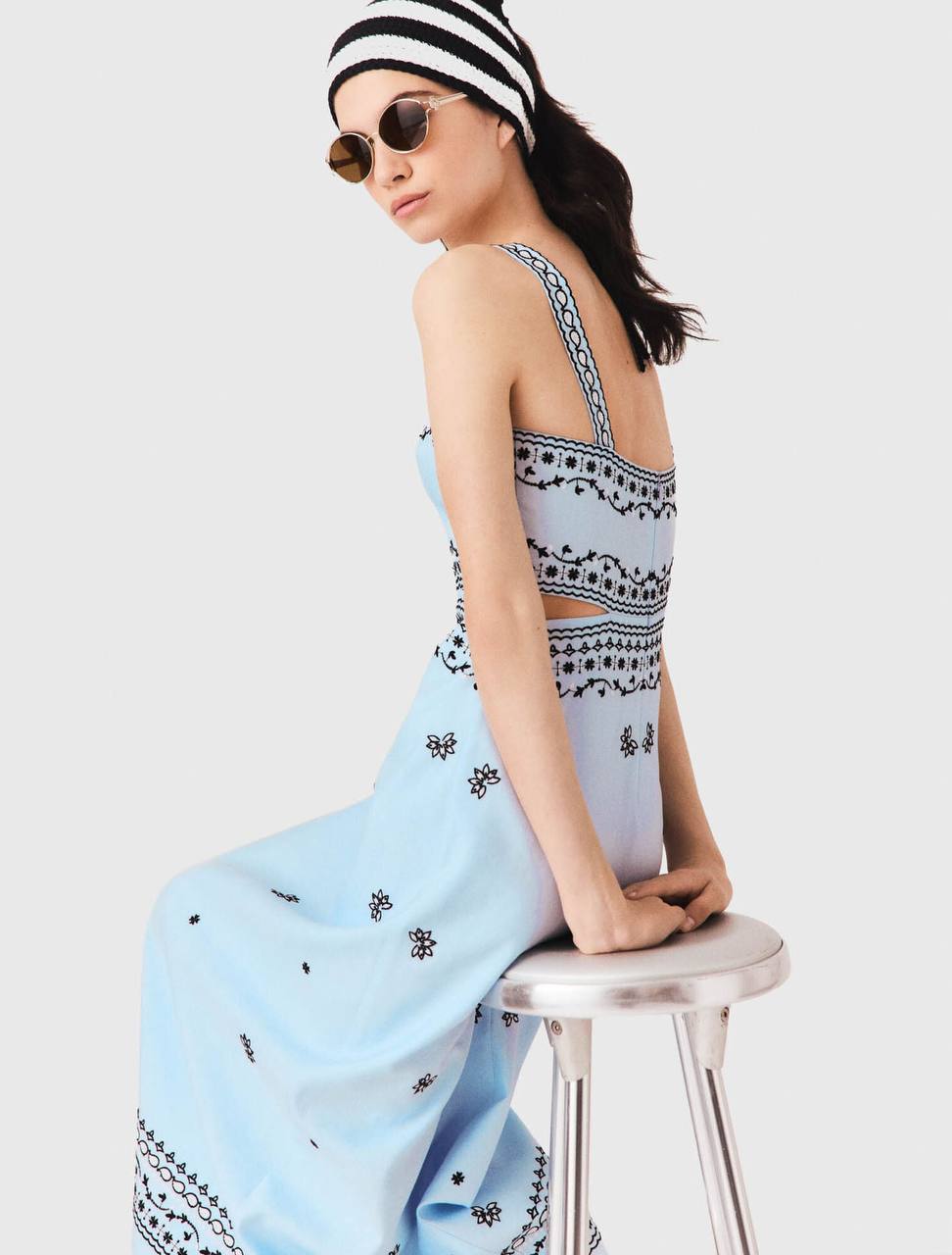 MJ Embroidered Linen Blend Cut Out Maxi Dress