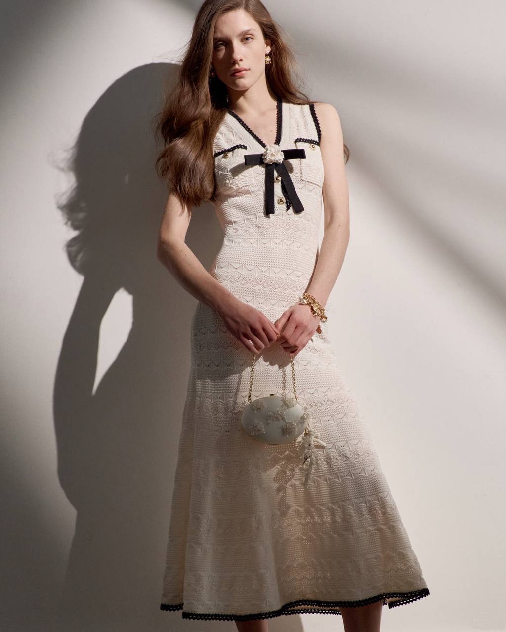 SP White Pointelle Knit Bow Midi | Mini Dress