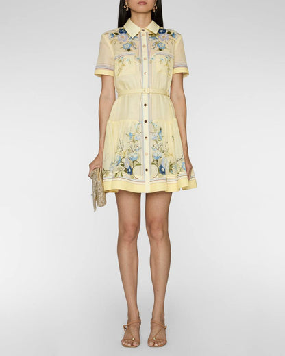 SP Yellow Floral Organza Mini Dress