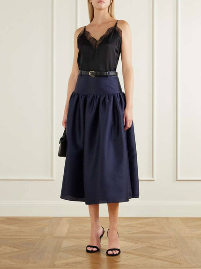 SP Navy Taffeta Midi Skirt