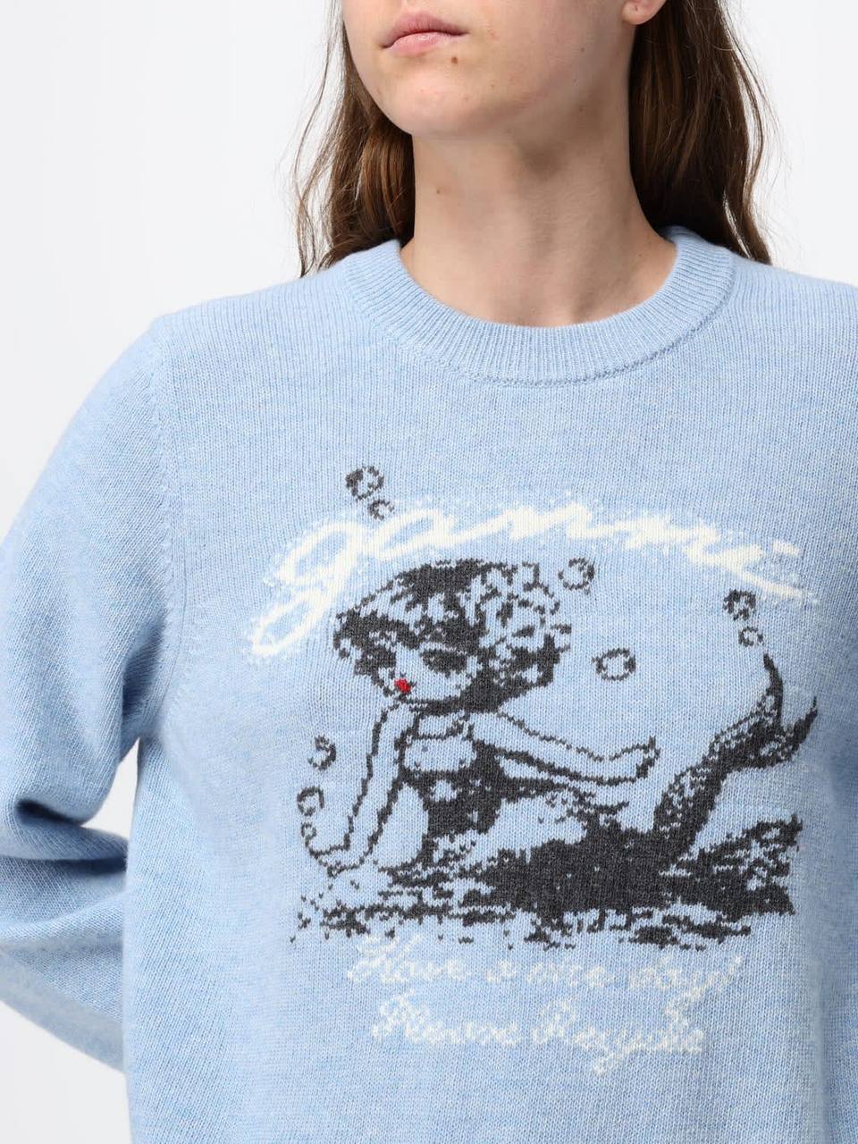 GN Blue Mermaid Graphic Wool-blend Sweater Pullover