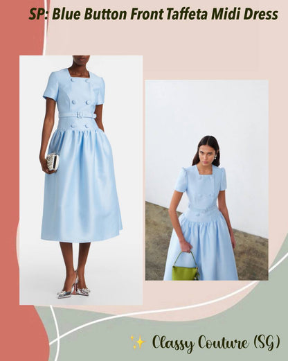 SP Blue Button Front Taffeta Midi Dress