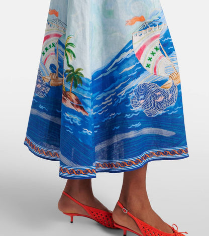 ALM Printed Linen Beach Midi Dress - Image 2