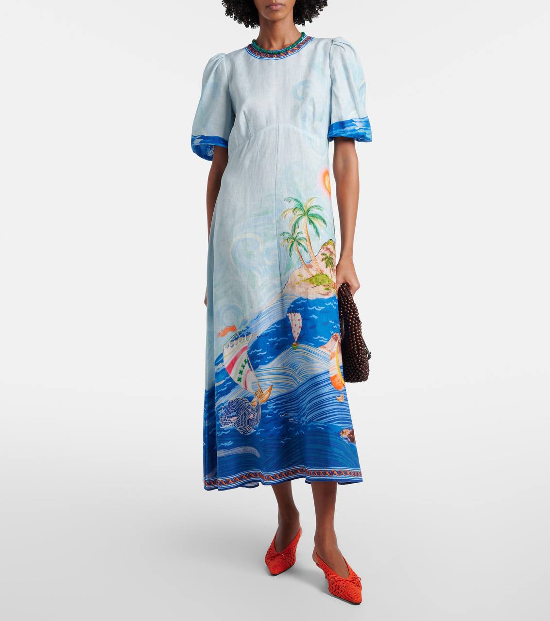 ALM Printed Linen Beach Midi Dress - Image 6