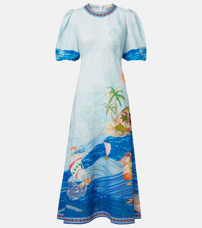 ALM Printed Linen Beach Midi Dress - Image 7