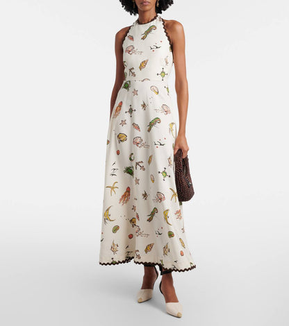 Beige Cream Viscose Halter Neck Dress