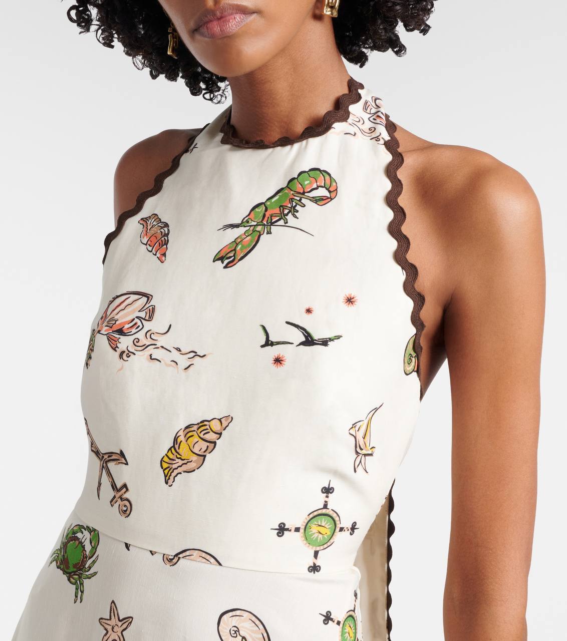 Beige Cream Viscose Halter Neck Dress