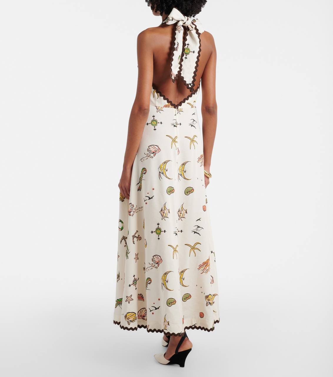 Beige Cream Viscose Halter Neck Dress