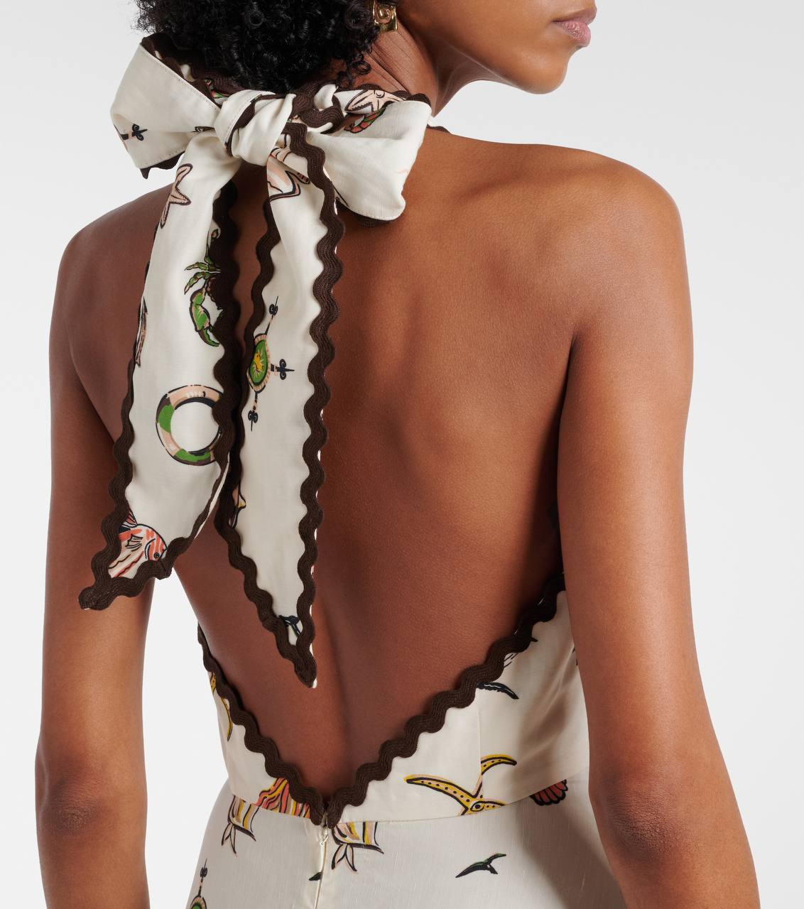 Beige Cream Viscose Halter Neck Dress