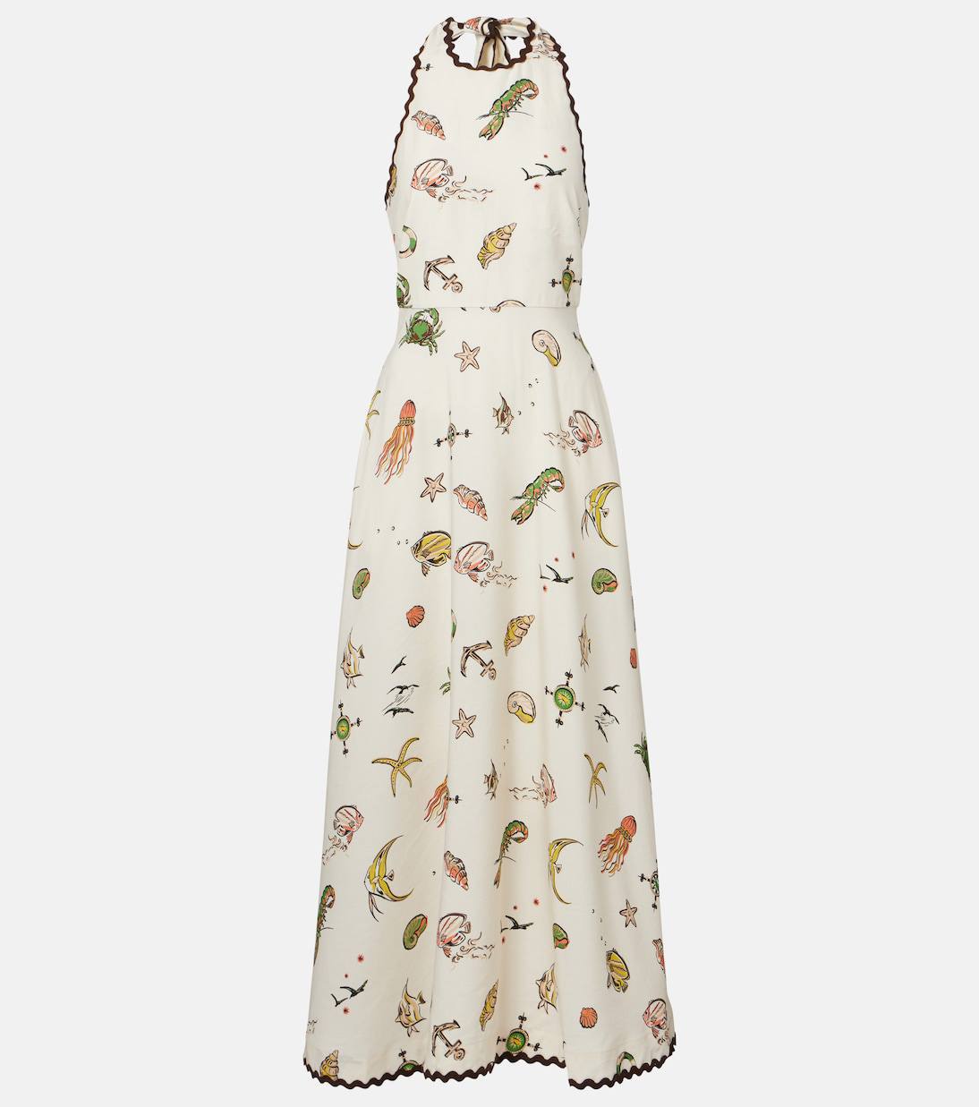 Beige Cream Viscose Halter Neck Dress