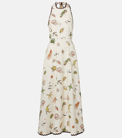 Beige Cream Viscose Halter Neck Dress