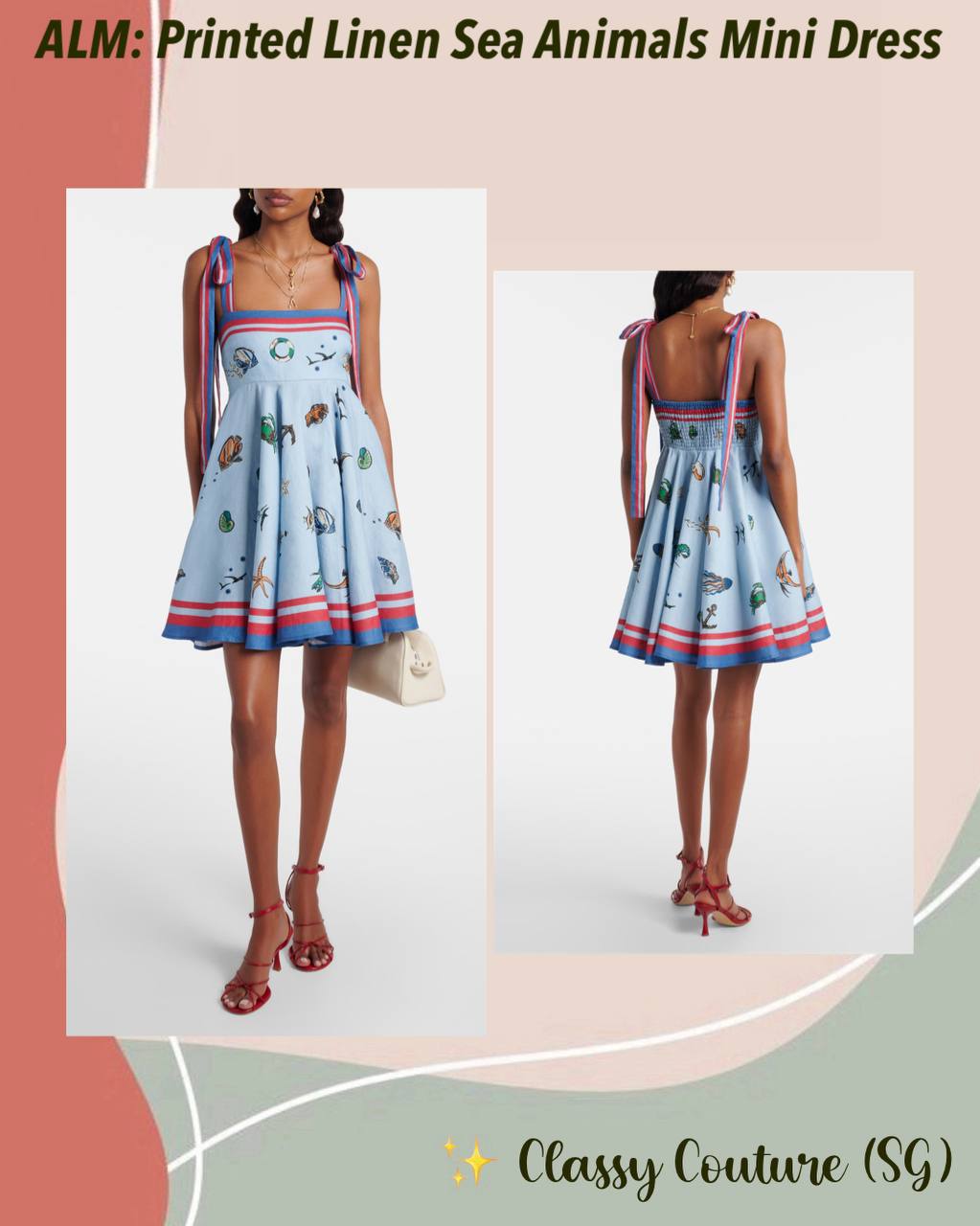 ALM Printed Linen Sea Animals Mini Dress - Image 1