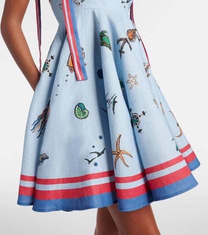 ALM Printed Linen Sea Animals Mini Dress - Image 3