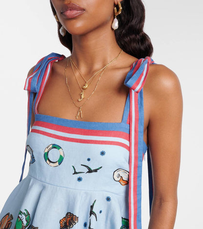 ALM Printed Linen Sea Animals Mini Dress - Image 4