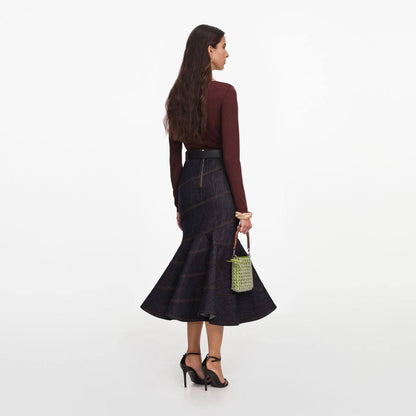 SP Indigo Denim Belted Midi Skirt