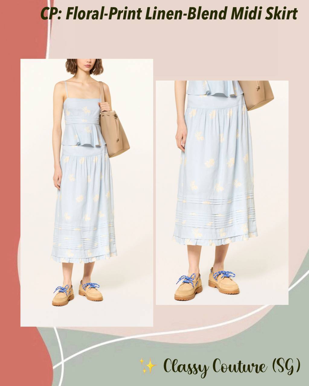 CP Floral-Print Linen-Blend Midi Skirt