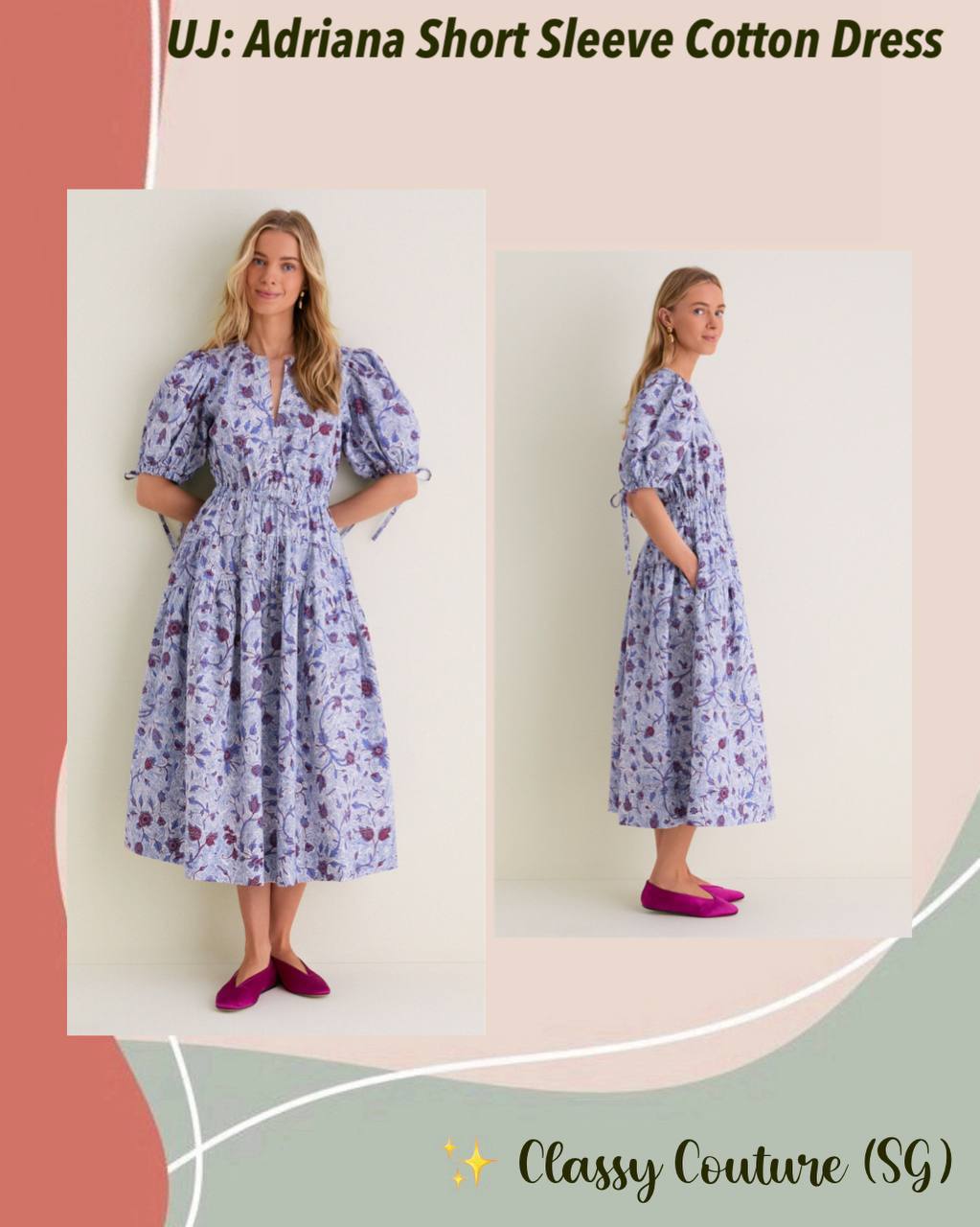 UJ Adriana Puff Sleeve Cotton Poplin Midi Dress