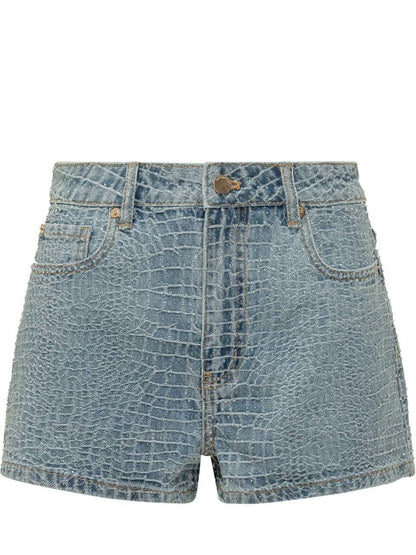 SP Croc-Embossed Denim Shorts