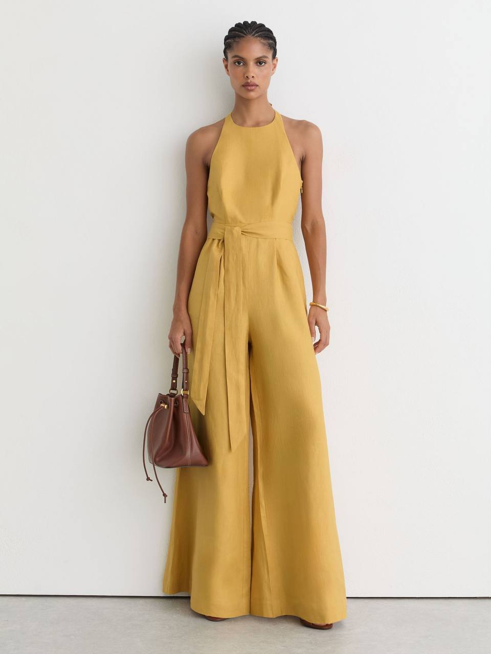 RS Della Linen Open-Back Wide-Leg Jumpsuit