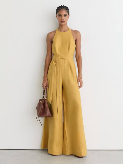 RS Della Linen Open-Back Wide-Leg Jumpsuit