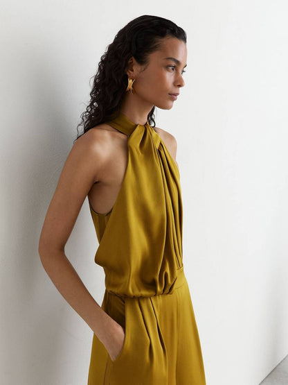 Finley Satin Draped Wide-Leg Jumpsuit