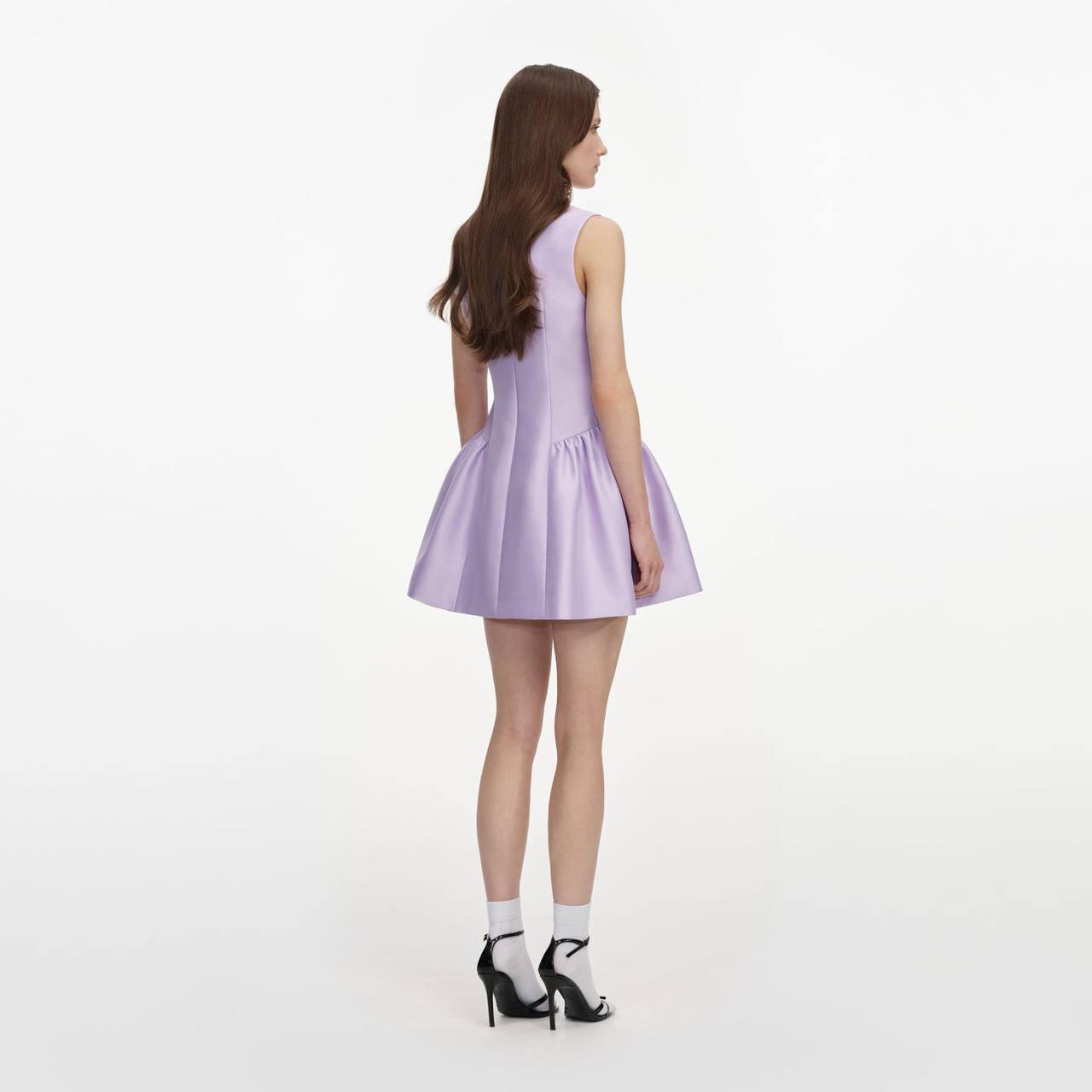 SP Lilac Purple Taffeta Contrast Bow Flared Mini Dress