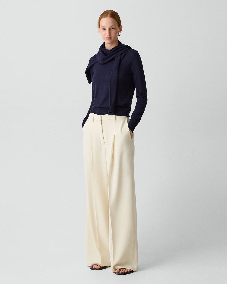 TH Fitted Blazer | Pleated Wide-Leg Pant 30" in Admiral Crepe