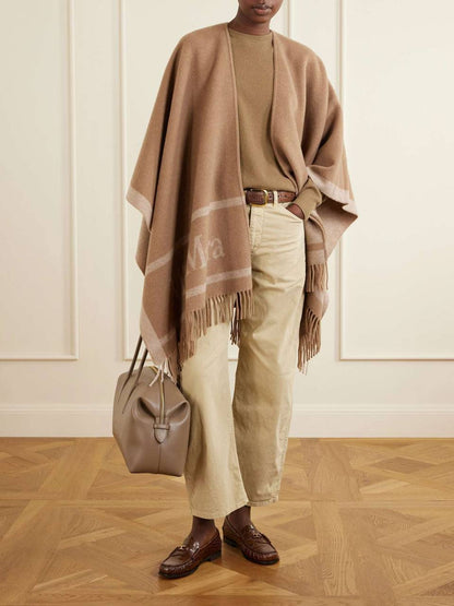 3 Colors! MM Hilde Logo Motif Wool Scarf Shawl Cape