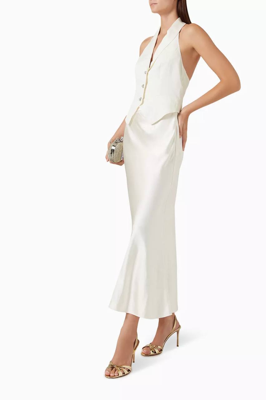 SP Cream Linen Blend Satin Midi Dress