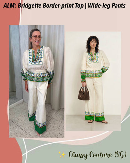 ALM Bridgette Border-print Top | Wide-leg Pants