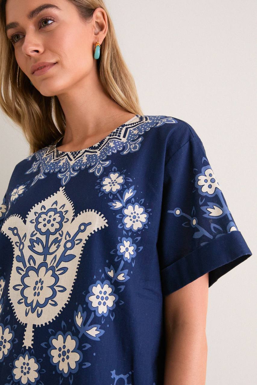 SE Navy Emelina Print Short Sleeve Mini Dress
