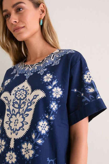 SE Navy Emelina Print Short Sleeve Mini Dress