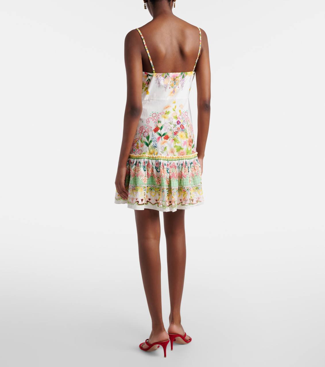 CM Tie Front Bow-Detail Floral Cotton Mini Dress With Hem Ruffle