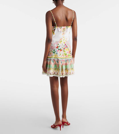 CM Tie Front Bow-Detail Floral Cotton Mini Dress With Hem Ruffle