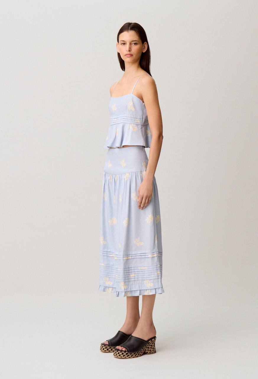 CP Floral-Print Linen-Blend Midi Skirt