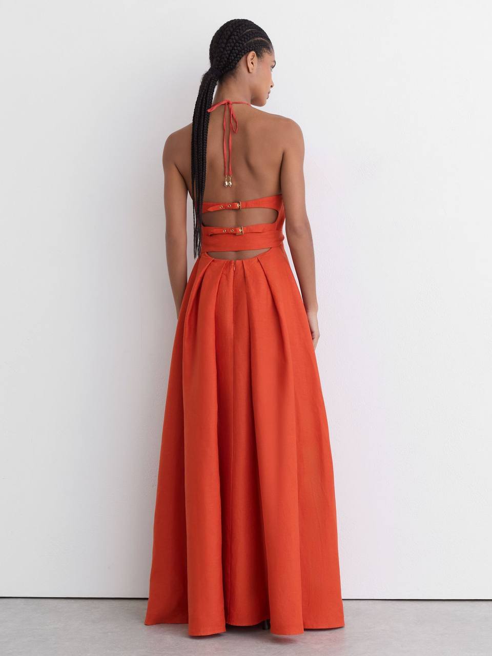 RS Paules Linen Open-Back Maxi Dress