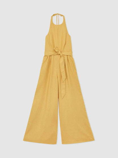 RS Della Linen Open-Back Wide-Leg Jumpsuit