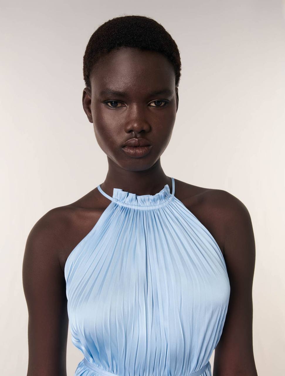 MJ Pleated Halter Neck Midi Dress